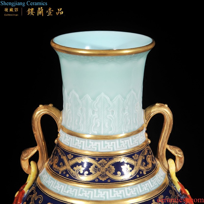 Jingdezhen ceramics Imitation qing qianlong blue sea YunLongWen plum bottle The sitting room decorate household furnishing articles