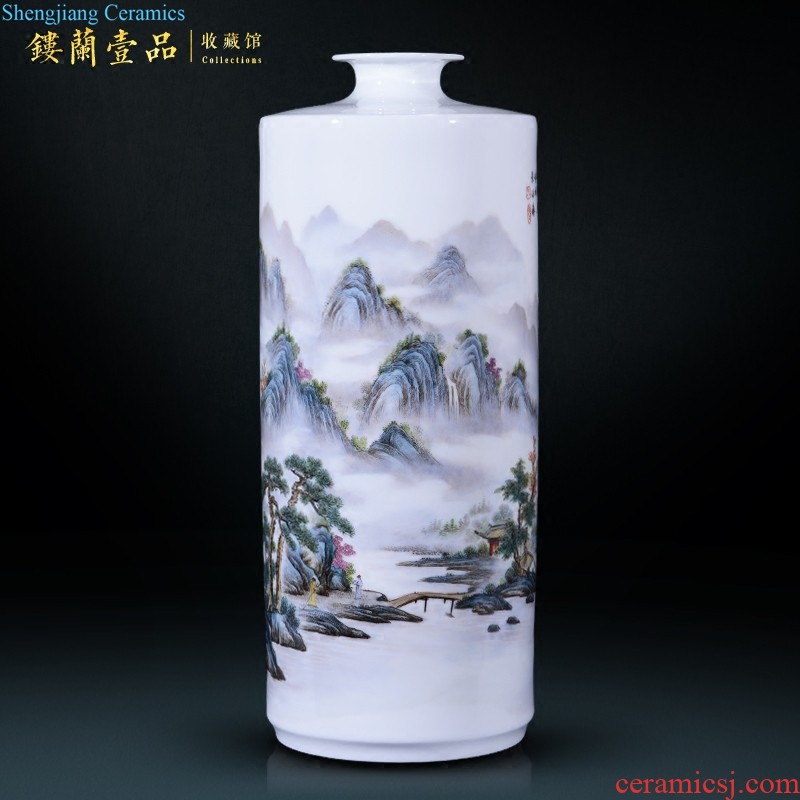 Jingdezhen ceramics imitation qing qianlong pea green paint dragon gall bladder vases, new Chinese style household adornment sitting room