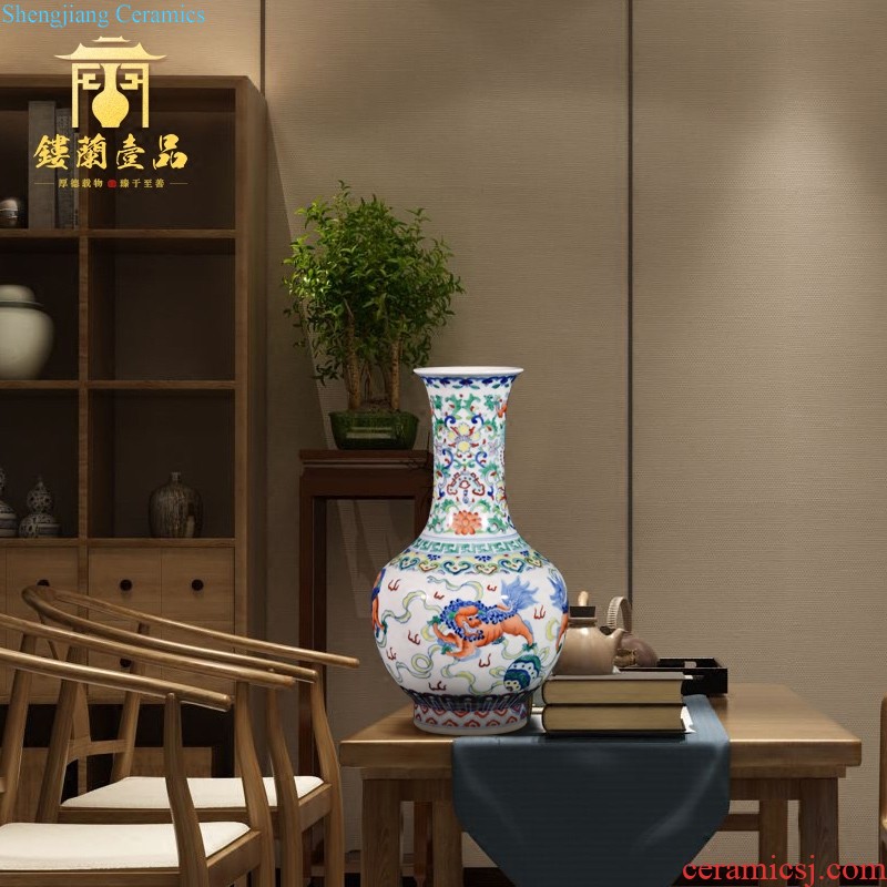 New Chinese style of jingdezhen ceramics powder enamel hand-painted big vase furnishing articles flower arranging home sitting room decoration decoration process