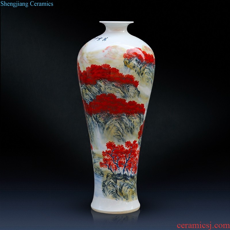 Jingdezhen ceramic vase landing large landscape hand-painted porcelain Chinese sitting room place hotel decoration