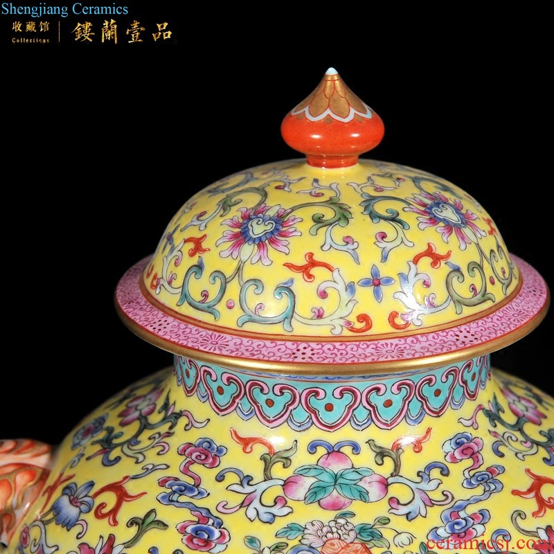 Jingdezhen imperial kiln chinaware pastel yellow medallion in the four seasons of flowers and birds grain collection bottles of the sitting room decorate household furnishing articles