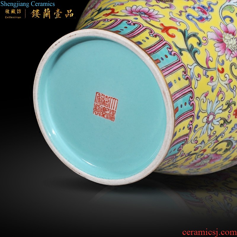 Jingdezhen imperial kiln chinaware pastel yellow medallion in the four seasons of flowers and birds grain collection bottles of the sitting room decorate household furnishing articles