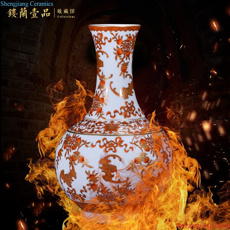 Jingdezhen ceramics imitation qing qianlong youligong red sea water dragon grain mei bottles of new Chinese style household adornment furnishing articles sitting room