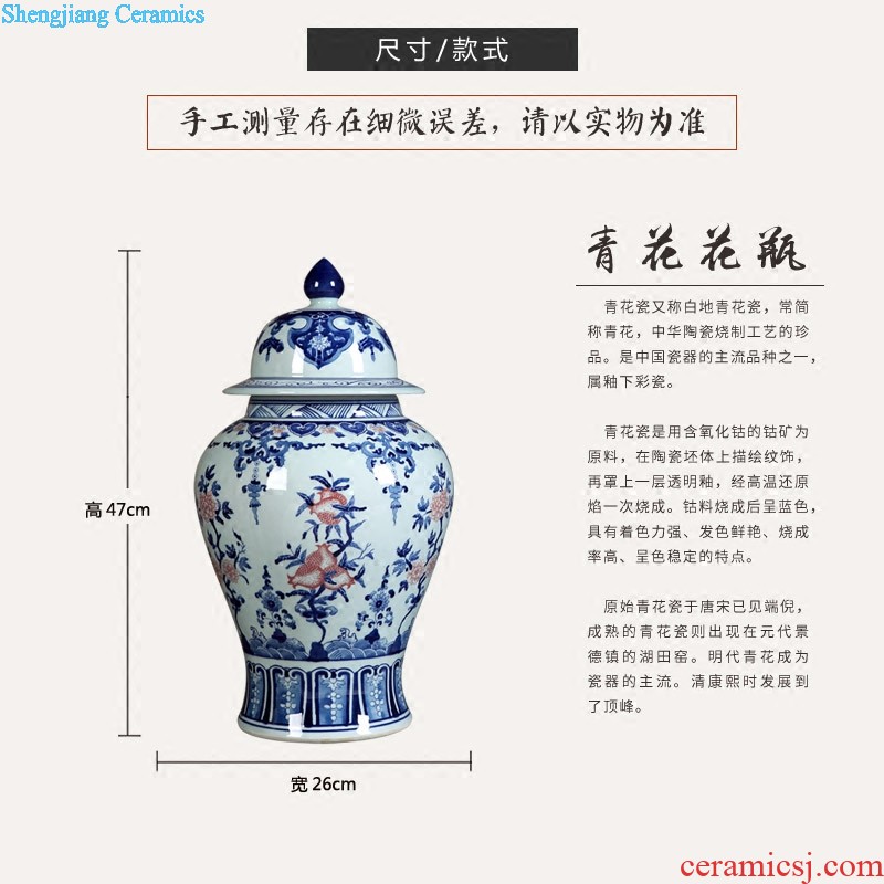 Jingdezhen ceramics antique landscape general pot of blue and white porcelain vase sitting room porch decoration of Chinese style household furnishing articles