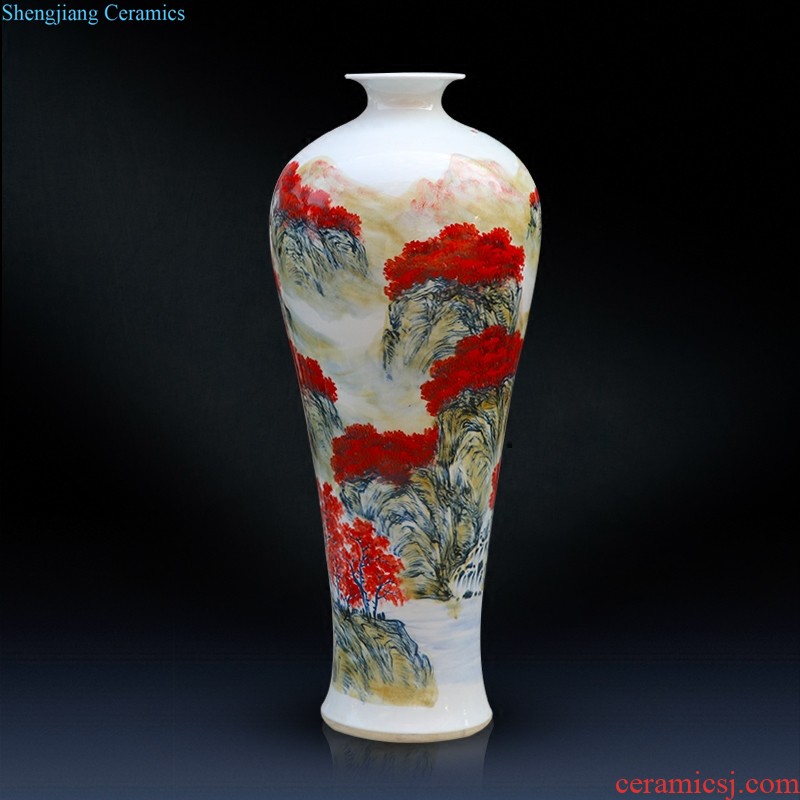 Jingdezhen ceramic vase landing large landscape hand-painted porcelain Chinese sitting room place hotel decoration