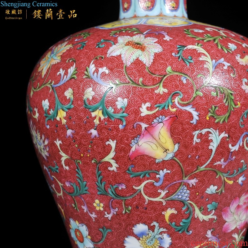 Jingdezhen ceramics Imitation qing qianlong pastel gathers up the flower flowers and butterflies grain mei bottle Home furnishing articles collection