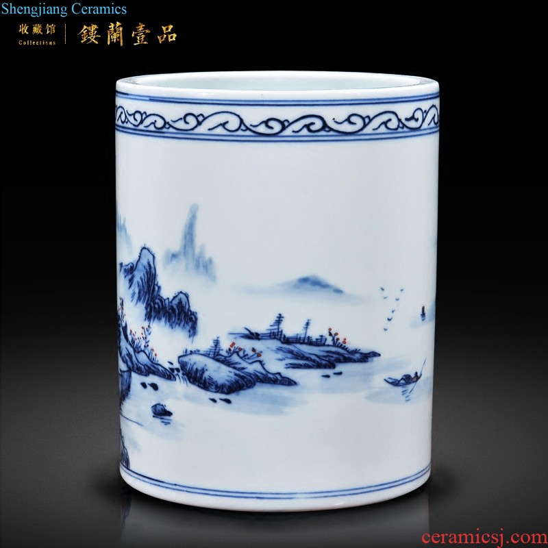 Jingdezhen ceramics Antique hand-painted porcelain brush pot study writing brush washer four treasures of the study The sitting room adornment is placed