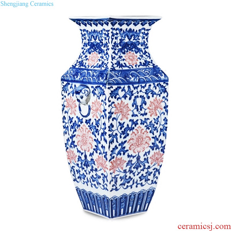 Jingdezhen ceramics hand-painted famille rose flower vase sitting room of Chinese style household decorations collection TV ark furnishing articles