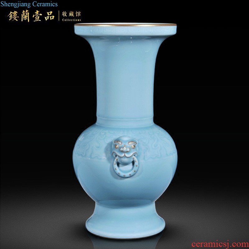 Jingdezhen ceramics blue and white youligong ears statue imitation qing qianlong vase furnishing articles sitting room home decor collection