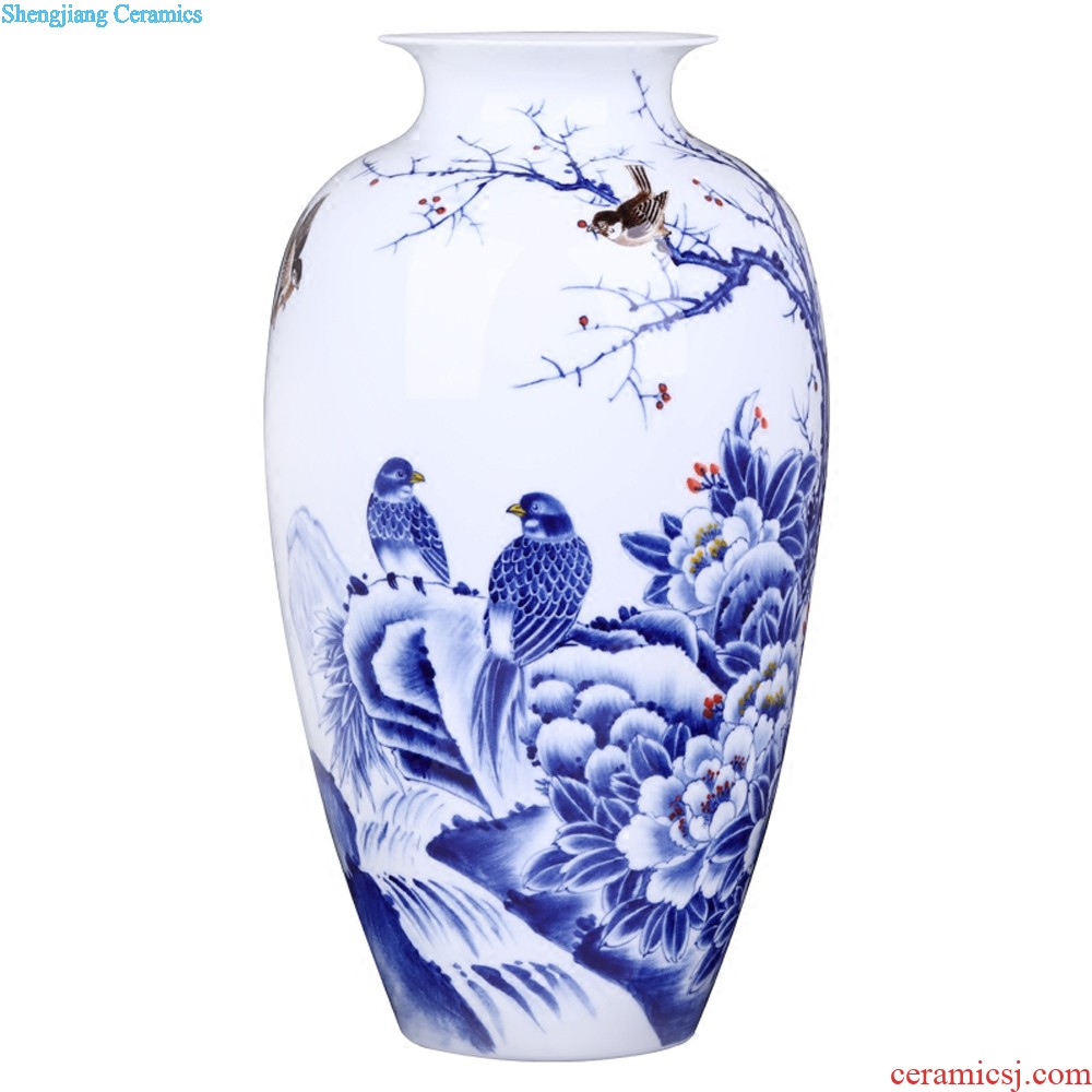 Jingdezhen ceramics Antique hand-painted ears serve f barrels of blue and white porcelain vase process home furnishing articles sitting room