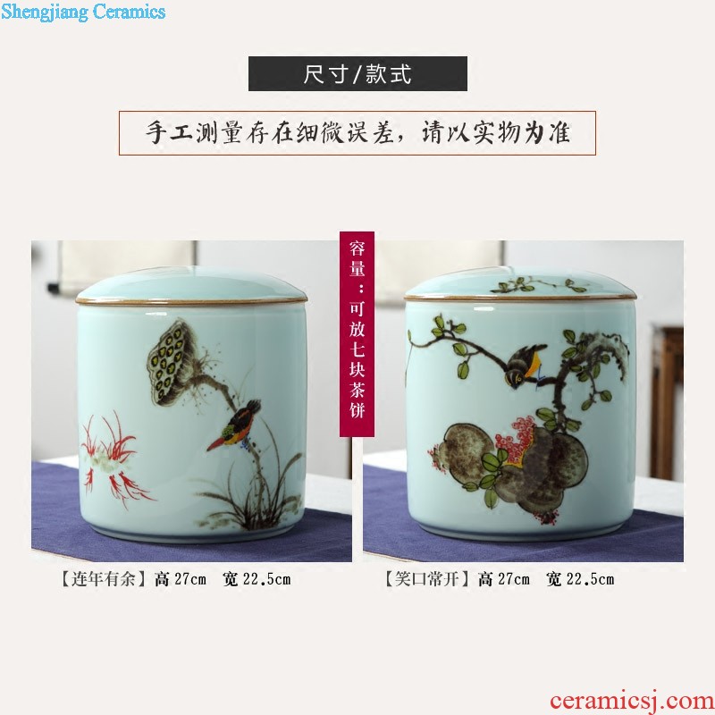 Jingdezhen ceramics furnishing articles Antique hand-painted porcelain youligong puer tea caddy storage jar size