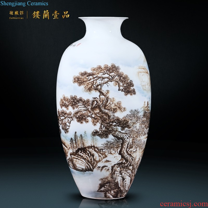 Jingdezhen ceramics Famous master hand painted blue and white porcelain vase Songshan cold spring The sitting room adornment is placed