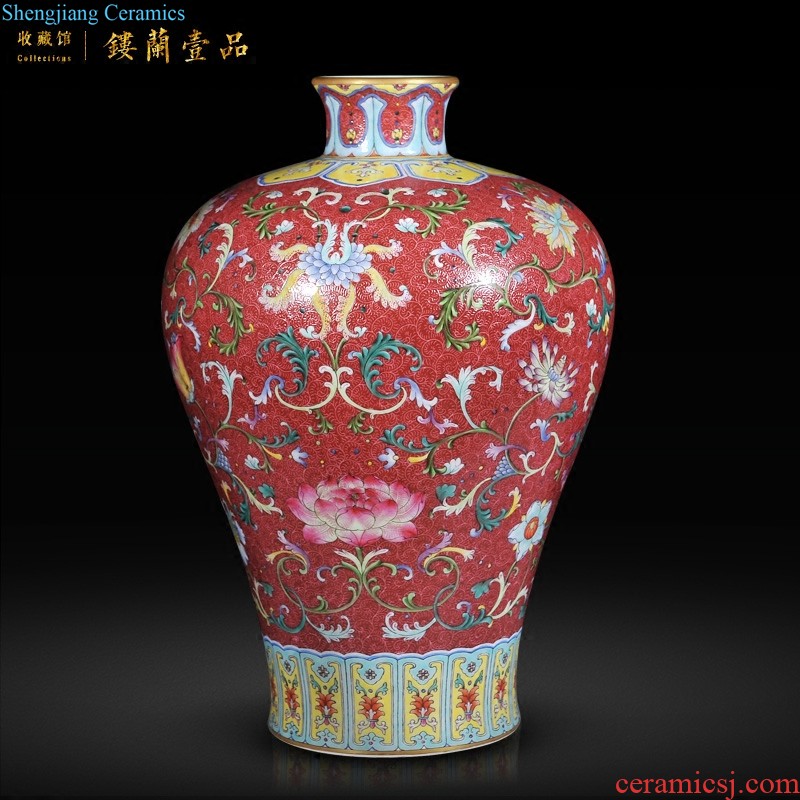 Jingdezhen ceramics Imitation qing qianlong pastel gathers up the flower flowers and butterflies grain mei bottle Home furnishing articles collection