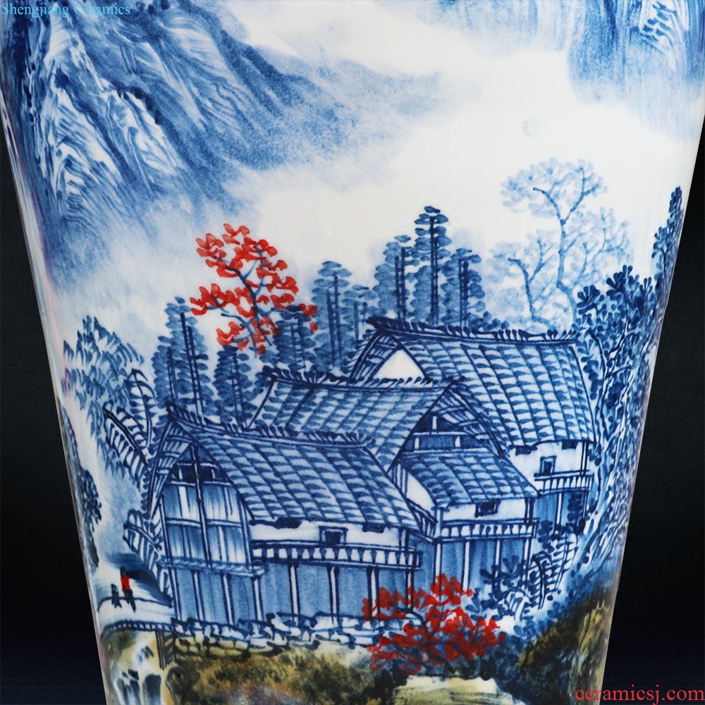 Jingdezhen ceramic vase furnishing articles list hand-painted blooming flowers flower implement Chinese style household adornment blue and white porcelain vase