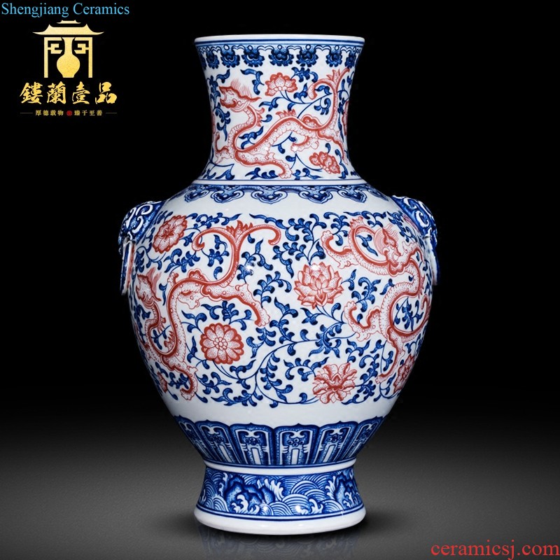 Jingdezhen ceramic hand-painted archaize famille rose porcelain vase new Chinese style living room porch household TV ark adornment furnishing articles