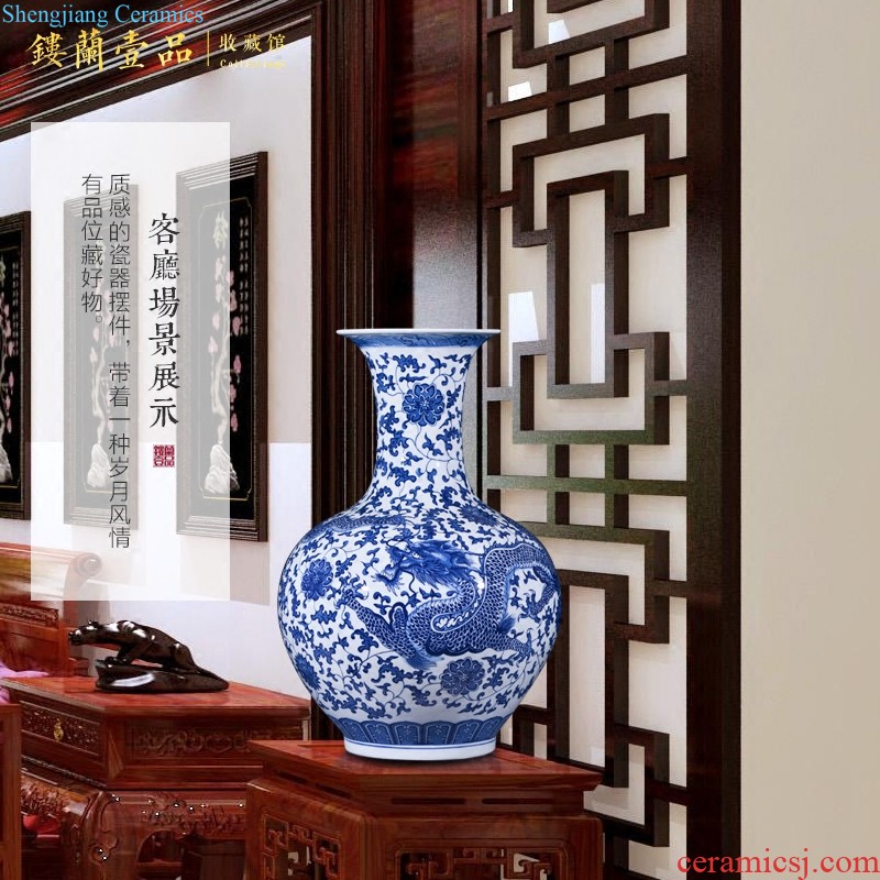 Jingdezhen ceramics imitation qing qianlong blue-and-white ssangyong bottle of new Chinese style household adornment flower arranging collection furnishing articles