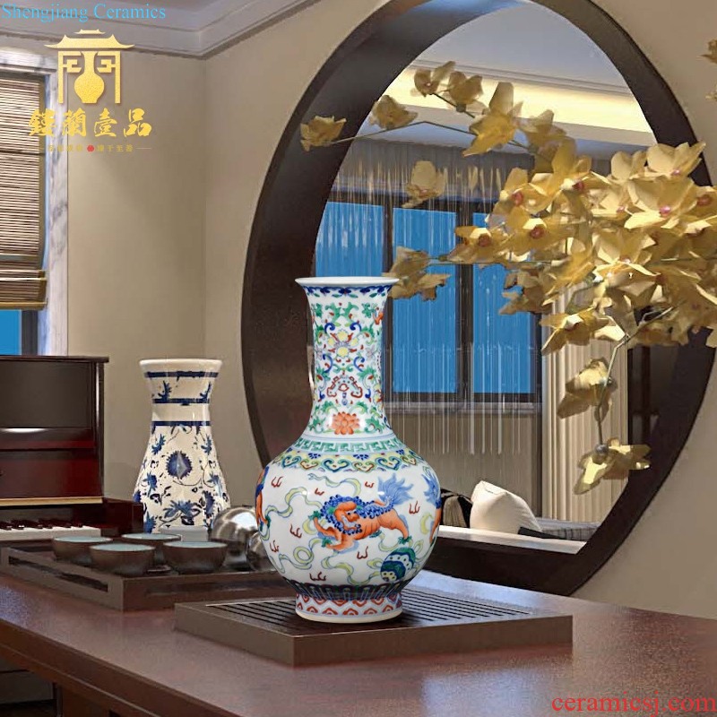 New Chinese style of jingdezhen ceramics powder enamel hand-painted big vase furnishing articles flower arranging home sitting room decoration decoration process