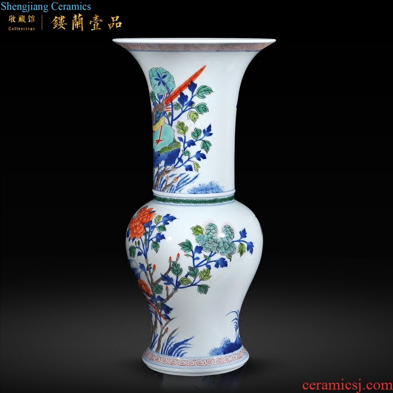 Jingdezhen imperial kiln chinaware archaize pastel yellow to blue and white fold branch flowers and mei bottles of sitting room adornment collection furnishing articles