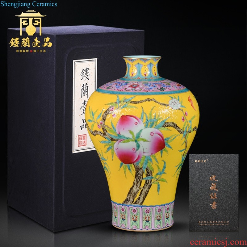 Jingdezhen ceramics imitation qing qianlong pastel chicken ears pipa flower vase sitting room home furnishing articles