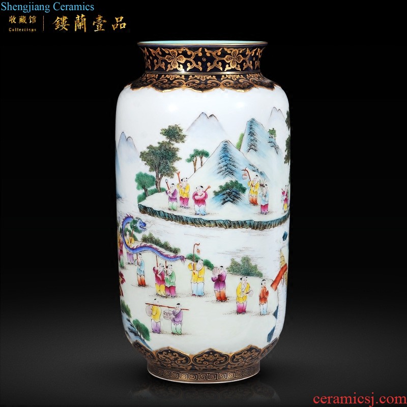 Jingdezhen ceramic imitation yongzheng emperor kiln general grilled to pastel yellow flower medallion flower-and-bird grain tank sitting room adornment is placed