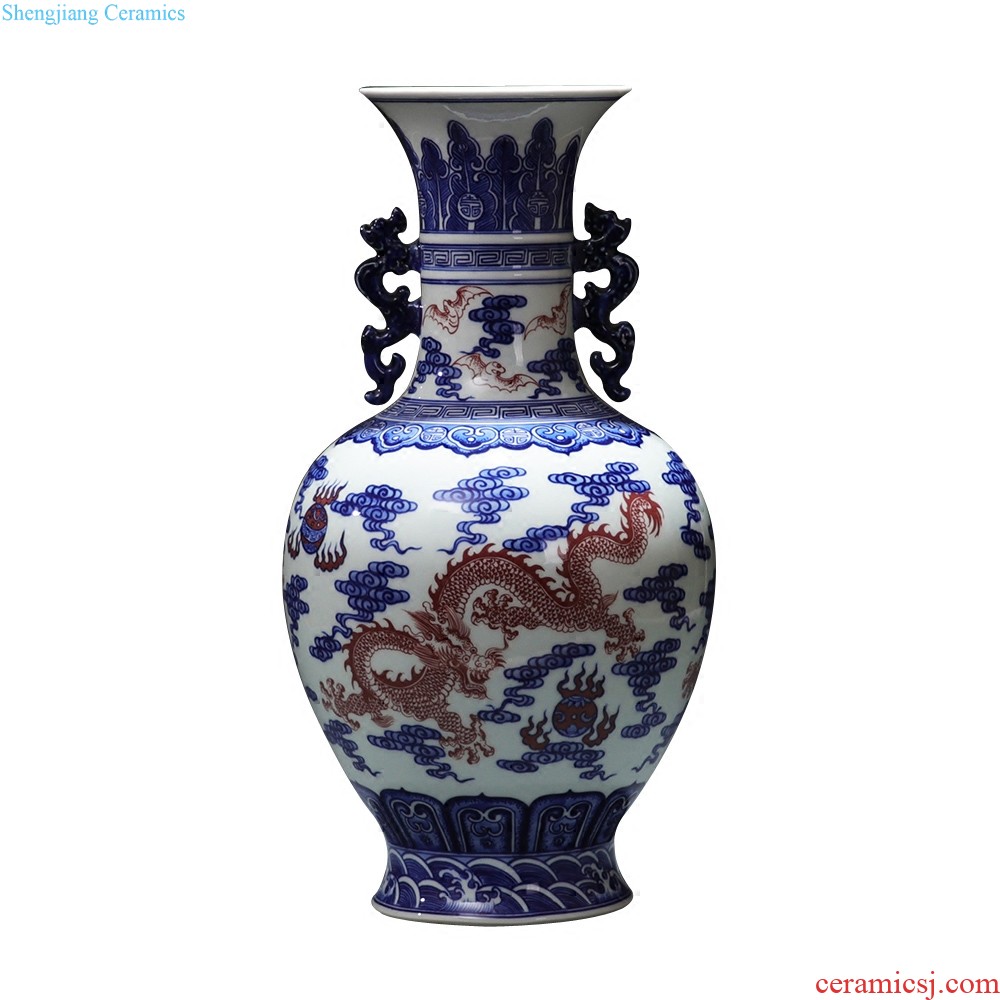 Jingdezhen ceramics pure hand-carved hand-painted vases, flower arranging place Chinese porcelain home decoration in the living room