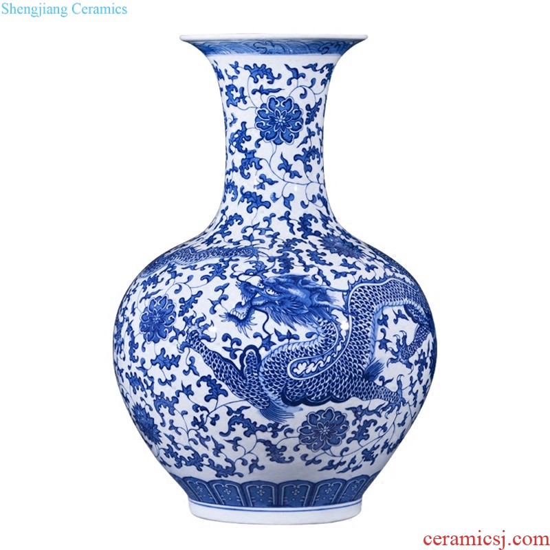 Jingdezhen ceramics imitation qing qianlong blue-and-white ssangyong bottle of new Chinese style household adornment flower arranging collection furnishing articles