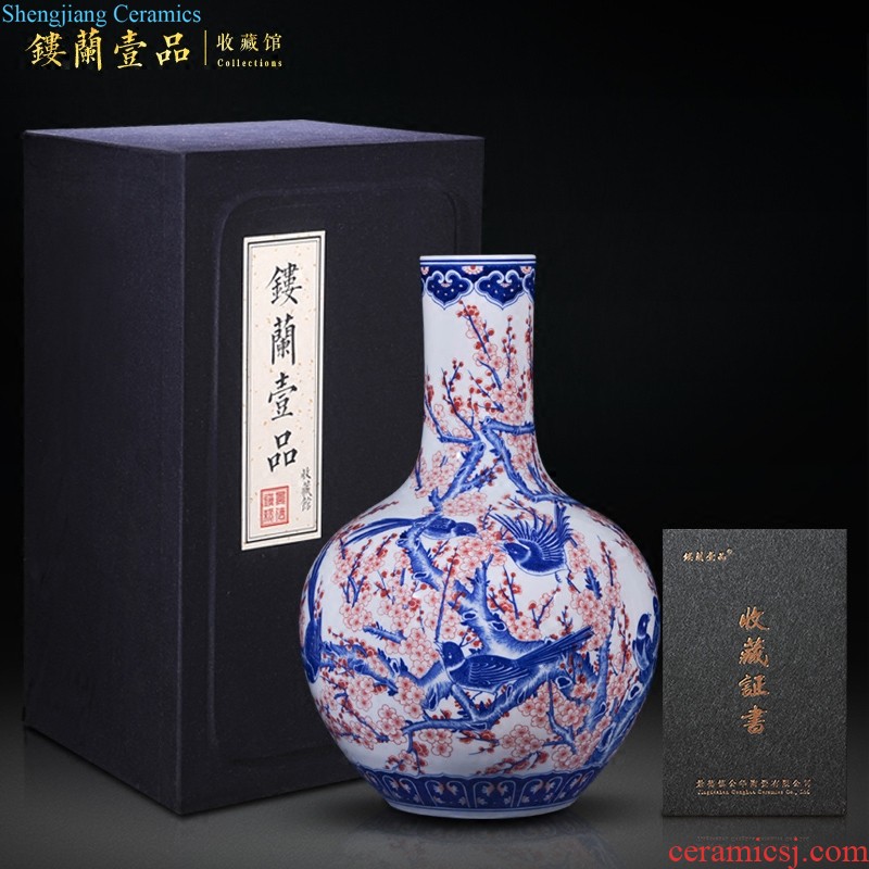 Jingdezhen ceramics archaize qing qianlong yellow scramble for flower powder enamel swallow cylinder sitting room home decor collection furnishing articles