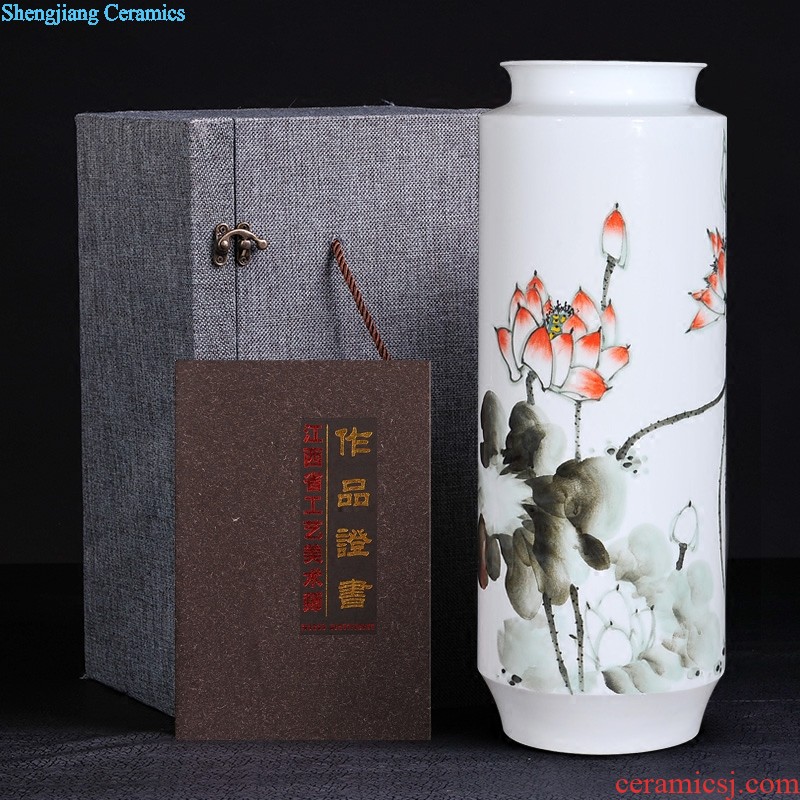 Jingdezhen ceramics hand-painted blooming flowers vase furnishing articles New Chinese style household living room TV cabinet decoration