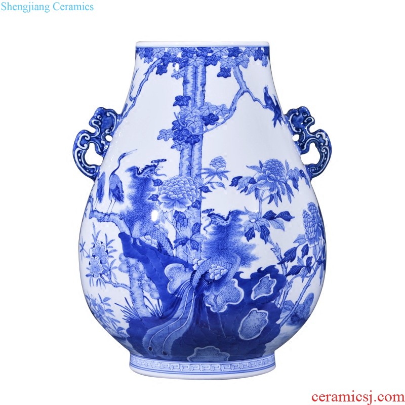 Jingdezhen ceramics imitation qing qianlong powder blue hedgehog ears vase sitting room adornment of Chinese style household furnishing articles