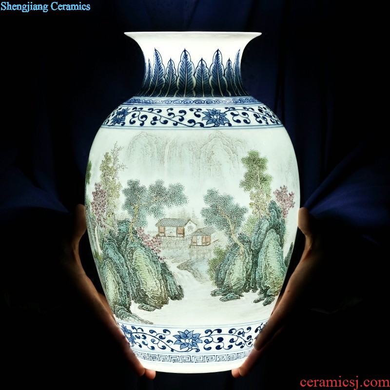 Jingdezhen ceramics flower decorations Famous creation of three figure New Chinese style household furnishing articles in the living room