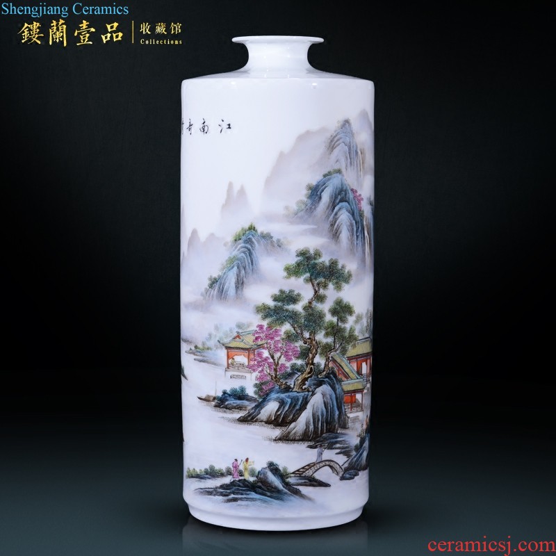 Jingdezhen ceramics imitation qing qianlong pea green paint dragon gall bladder vases, new Chinese style household adornment sitting room