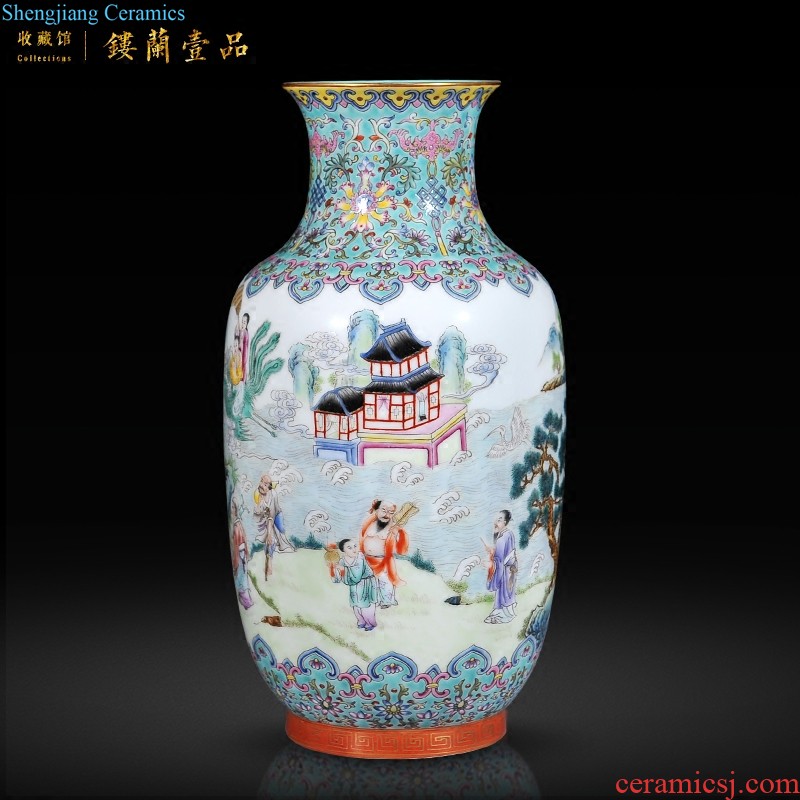 Jingdezhen ceramic imitation qing qianlong emperor kiln pea green to medallion landscape poem collection of vase sitting room adornment is placed