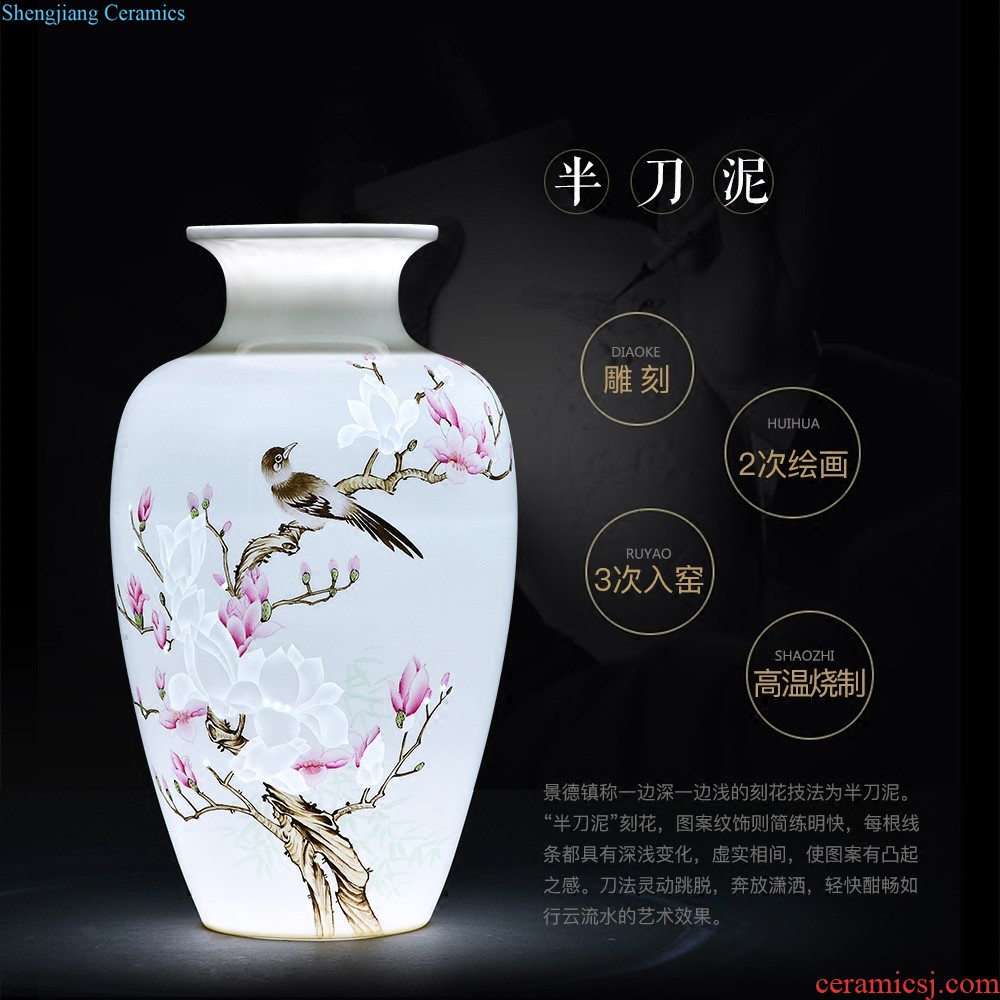 Large vase large hand-painted porcelain of jingdezhen ceramics new Chinese style household living room TV cabinet decoration