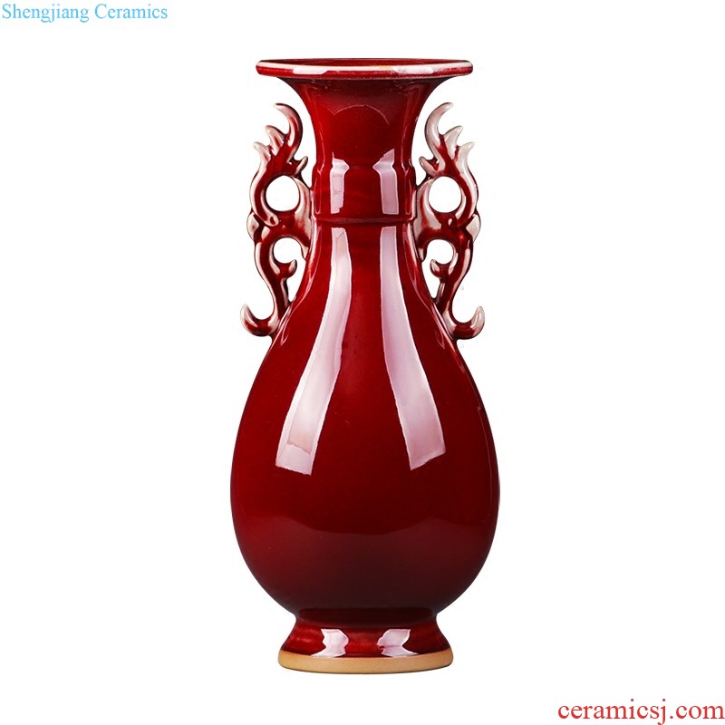 Jingdezhen ceramic vase furnishing articles Chinese red a thriving business big gourd flower arranging flower implement modern home decoration