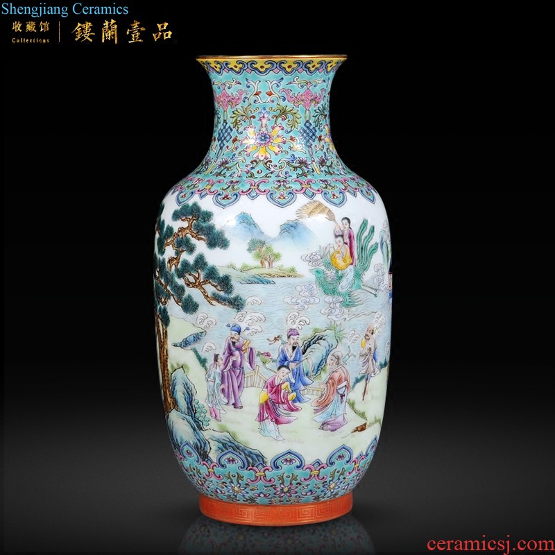 Jingdezhen ceramic imitation qing qianlong emperor kiln pea green to medallion landscape poem collection of vase sitting room adornment is placed