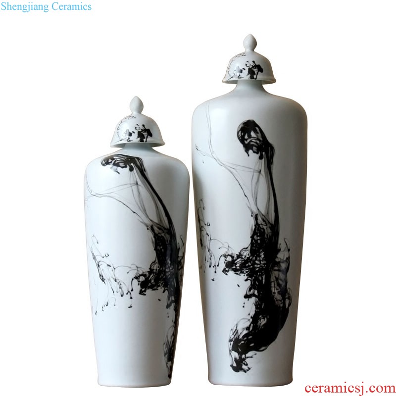 Jingdezhen ceramic furnishing articles hand-painted thick bamboo bird cover ceramic pot villa decoration floor vase