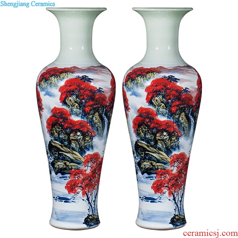 Jingdezhen ceramics hand-painted quiver big vase furnishing articles sitting room floor decoration painting scroll cylinder decoration