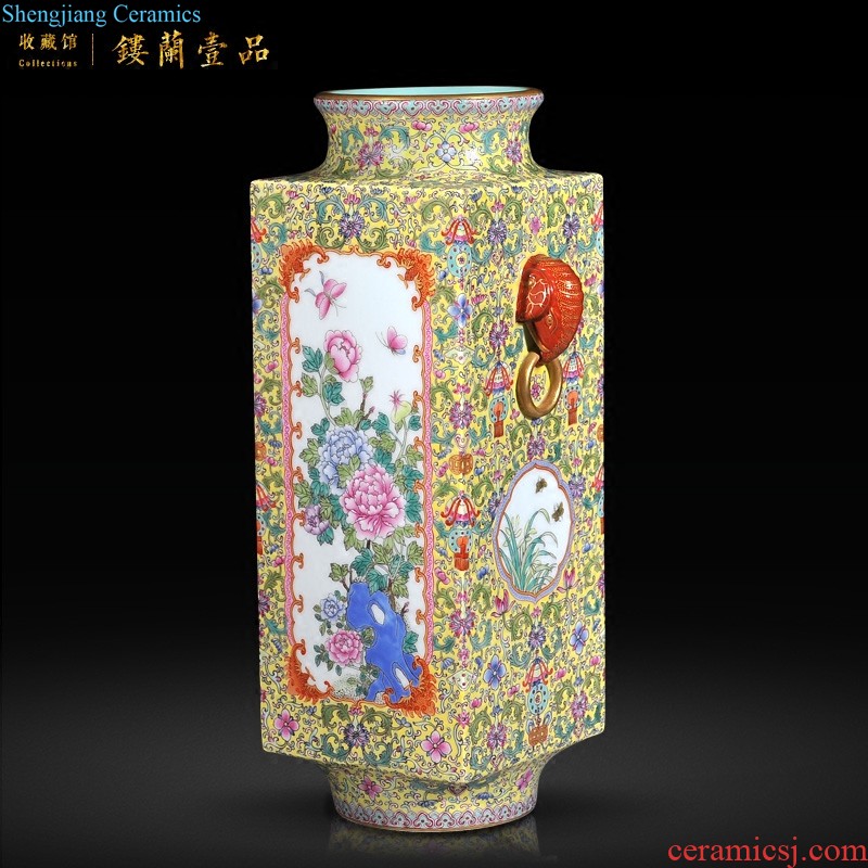 Imperial kiln jingdezhen ceramics high imitation qianlong pastel peach sitting room adornment grain vase collection nine home furnishing articles