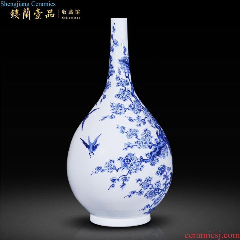 Jingdezhen ceramics imitation qing qianlong yellow blue and white fold branch plum bottle to the sitting room home decoration collection furnishing articles