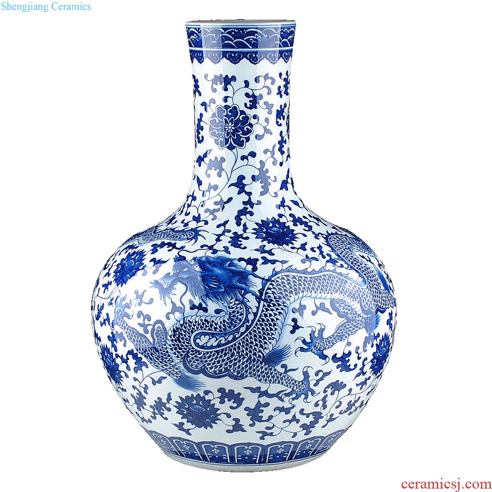 Jingdezhen ceramic vase landing large blue and white porcelain porcelain hand-painted Chinese style household adornment furnishing articles in the living room