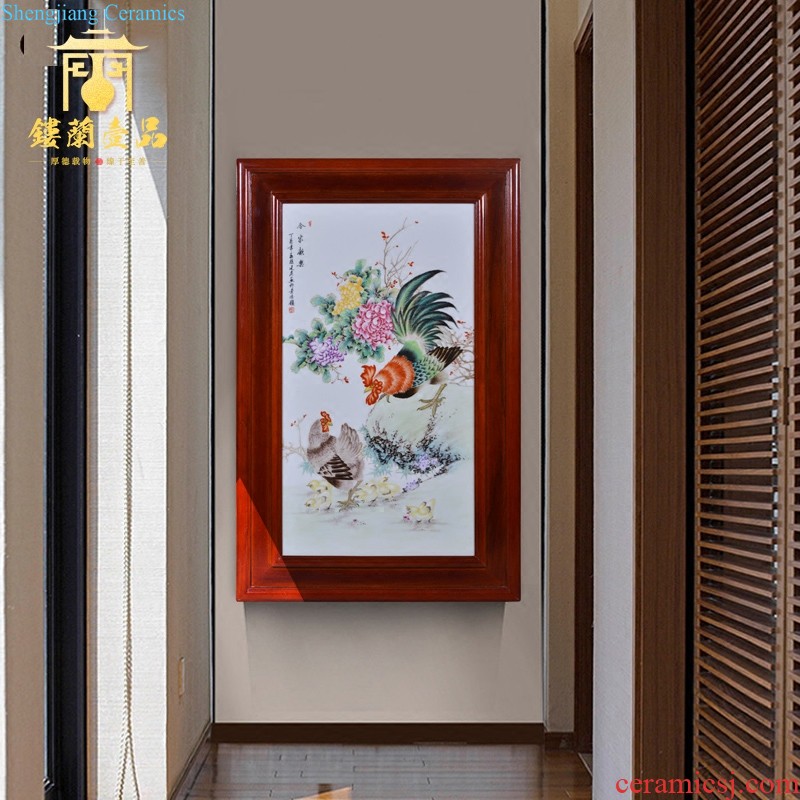 Jingdezhen ceramics hand-drawn characters adornment metope hangs a picture lotus pond qing porcelain plate heat home background is placed in the living room