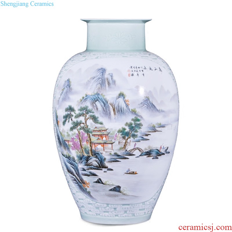 Jingdezhen ceramics antique blue and white landscape big mouth wash the vase flower arranging furnishing articles home sitting room adornment porcelain collection