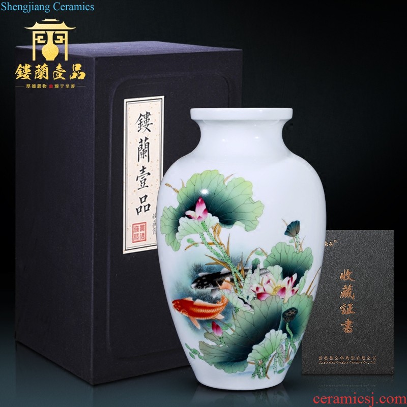 Jingdezhen ceramic antique yongzheng colored enamel trunk ears statue of Chinese large vases, decorative home furnishing articles collection