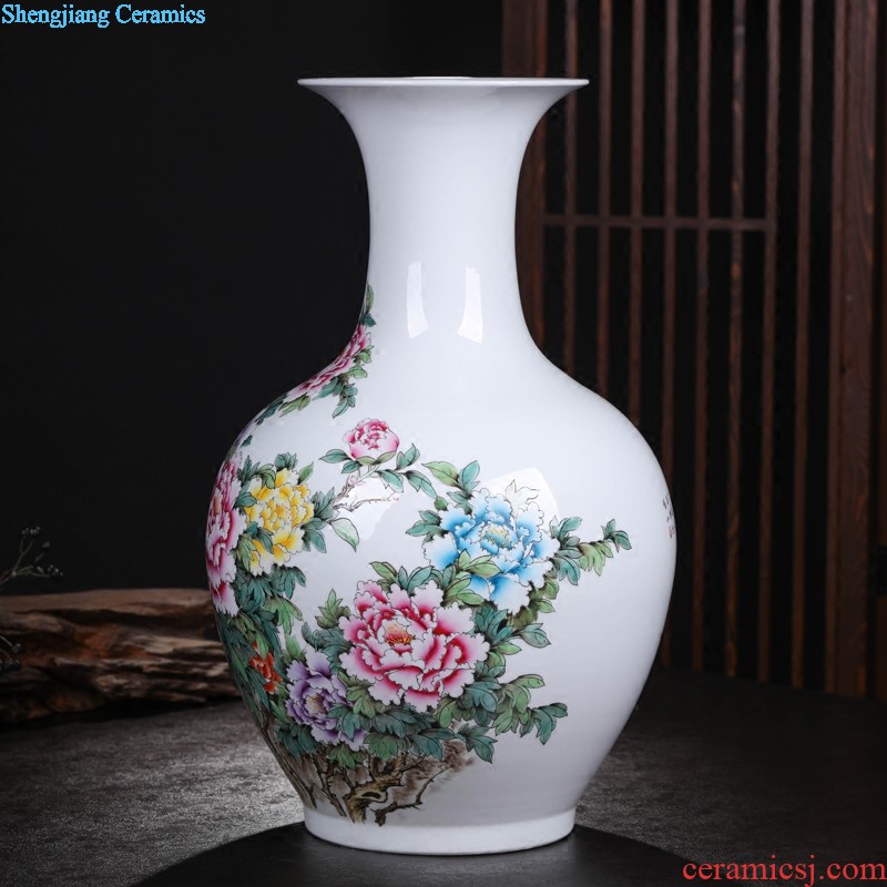 Jingdezhen ceramics vase Famous hand-painted flowers peony vases, flower implement the sitting room is the study of new Chinese style furnishing articles