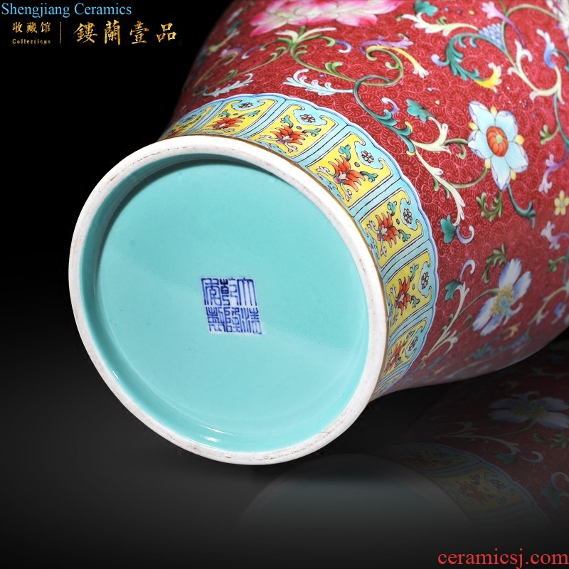 Jingdezhen ceramics Imitation qing qianlong pastel gathers up the flower flowers and butterflies grain mei bottle Home furnishing articles collection