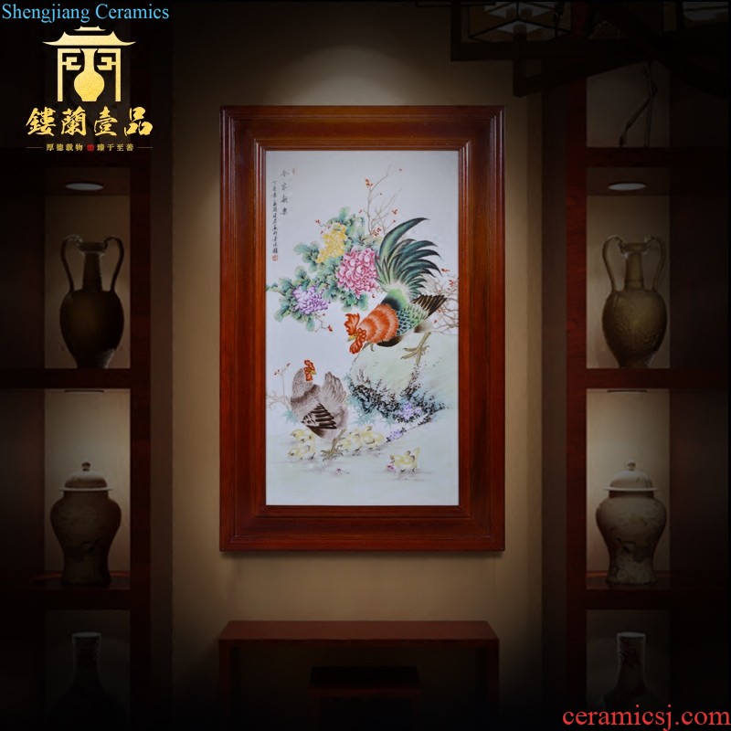 Jingdezhen ceramics hand-drawn characters adornment metope hangs a picture lotus pond qing porcelain plate heat home background is placed in the living room