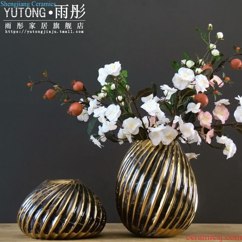 New Chinese style ceramic vase simulation flower art furnishing articles Creative TV ark flower arrangement Sky blue glaze porcelain decoration