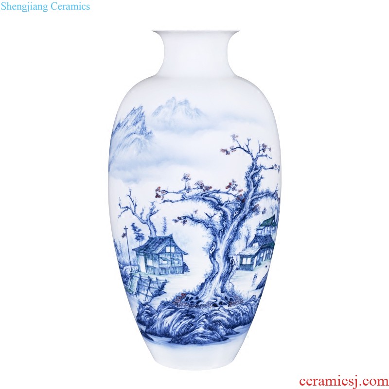 Jingdezhen ceramics archaize qianlong pea green glaze dragon ear long belly vase sitting room home decoration collection furnishing articles