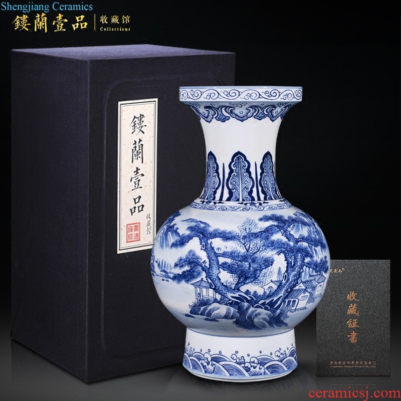 Jingdezhen blue and white dragon ceramics imitation qing qianlong ears big vase Chinese style living room home furnishing articles