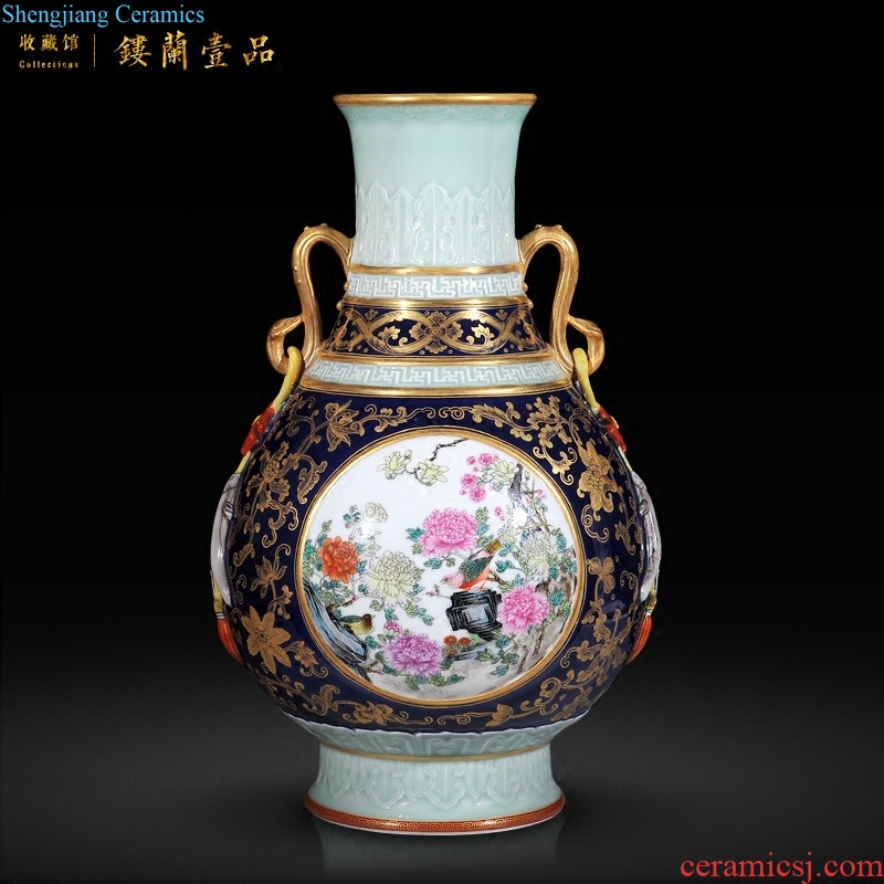 Jingdezhen ceramics Imitation qing qianlong blue sea YunLongWen plum bottle The sitting room decorate household furnishing articles